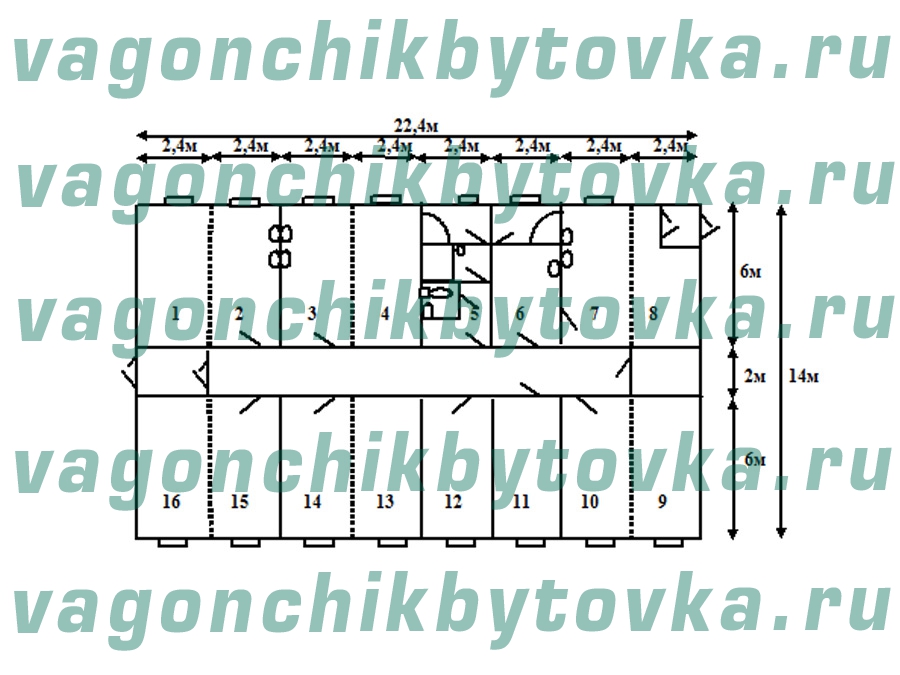 Общежитие модульное из 16-ти БК 6м